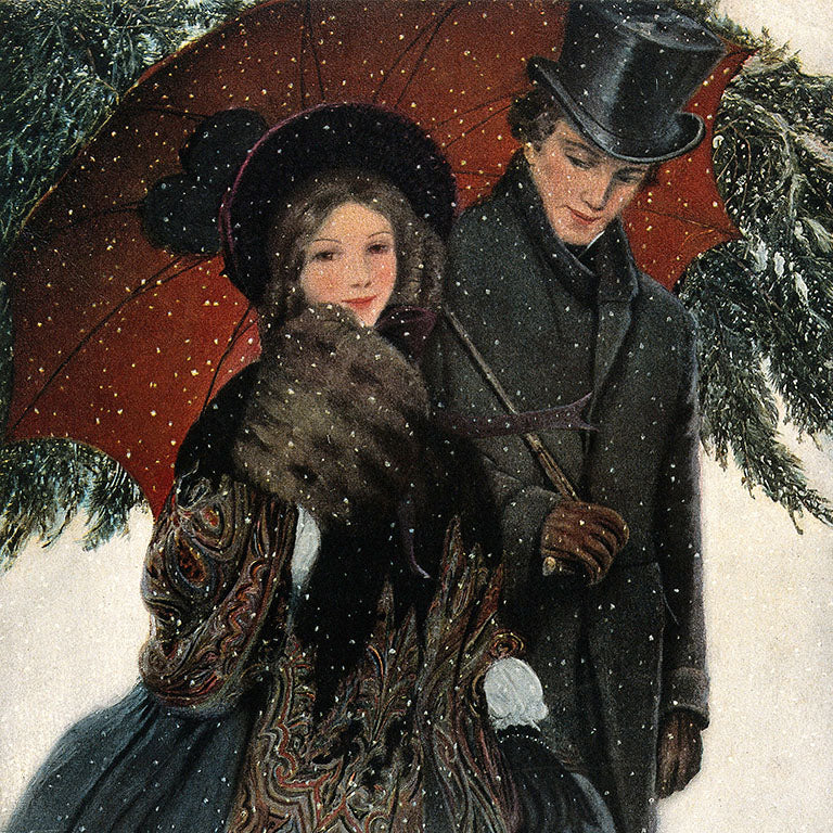 F.A. Stokes An Elegantly Dressed Couple Walk Arm in Arm Under an Umbrella