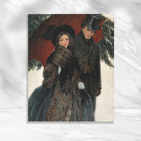 F.A. Stokes An Elegantly Dressed Couple Walk Arm in Arm Under an Umbrella Acrylic Print Wall Art FA01