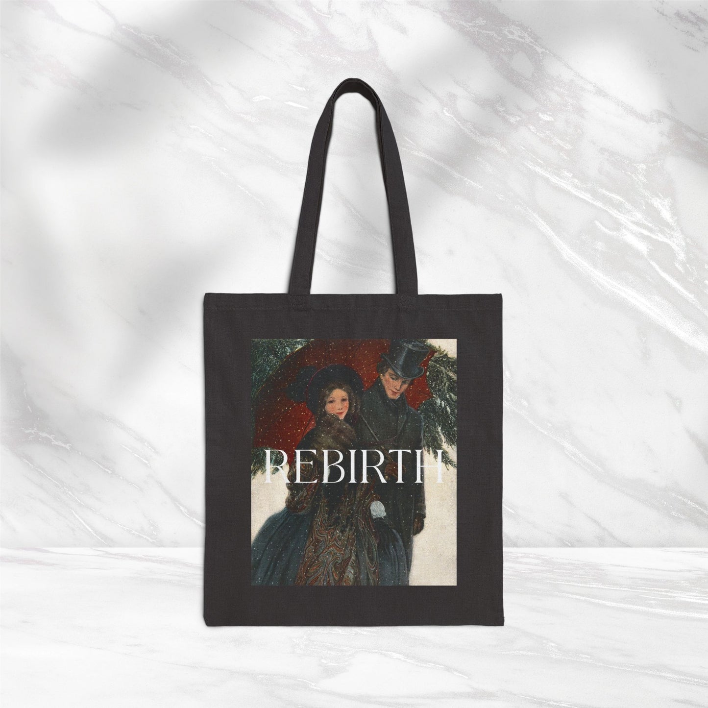 F.A. Stokes An Elegantly Dressed Couple Walk Arm in Arm Under an Umbrella Cotton Canvas Tote Bag FA01