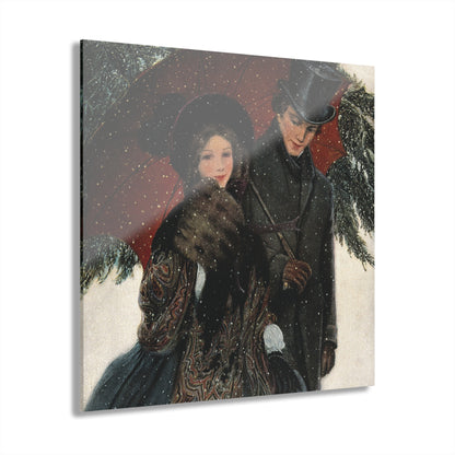 F.A. Stokes An Elegantly Dressed Couple Walk Arm in Arm Under an Umbrella Acrylic Print Wall Art FA01