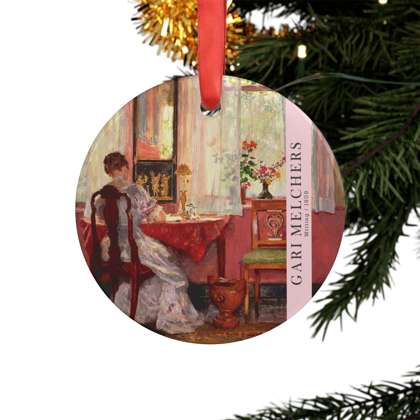 Melchers Writing 1909 Acrylic Ornament with Ribbon