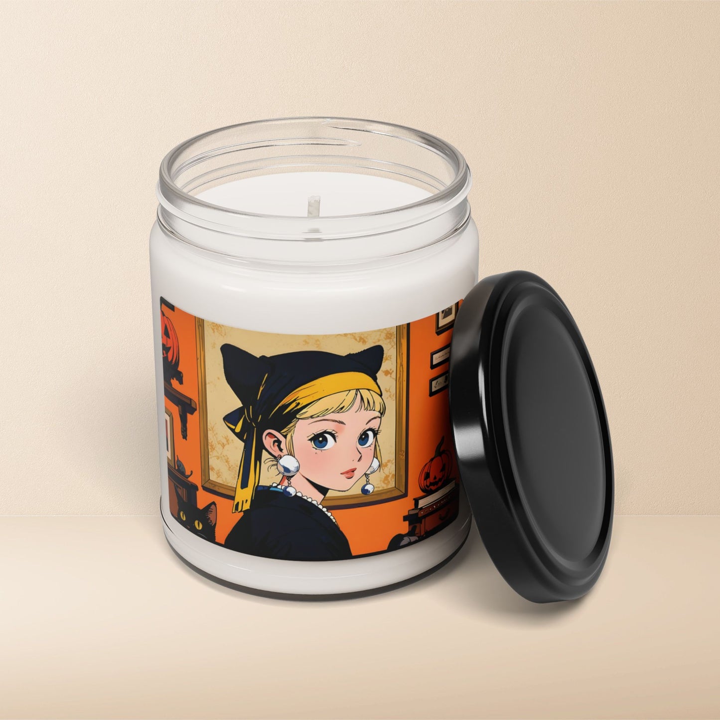 Juju FW01 Girl with a Pearl Earring, Cat Ears and Pumpkins Scented Soy Candle