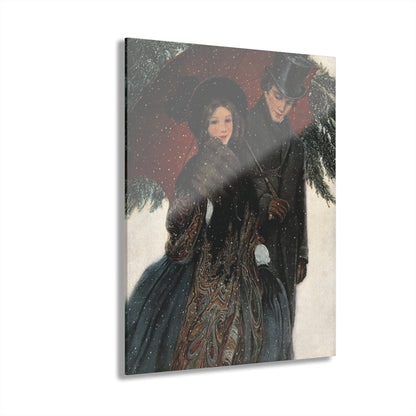 F.A. Stokes An Elegantly Dressed Couple Walk Arm in Arm Under an Umbrella Acrylic Print Wall Art FA01