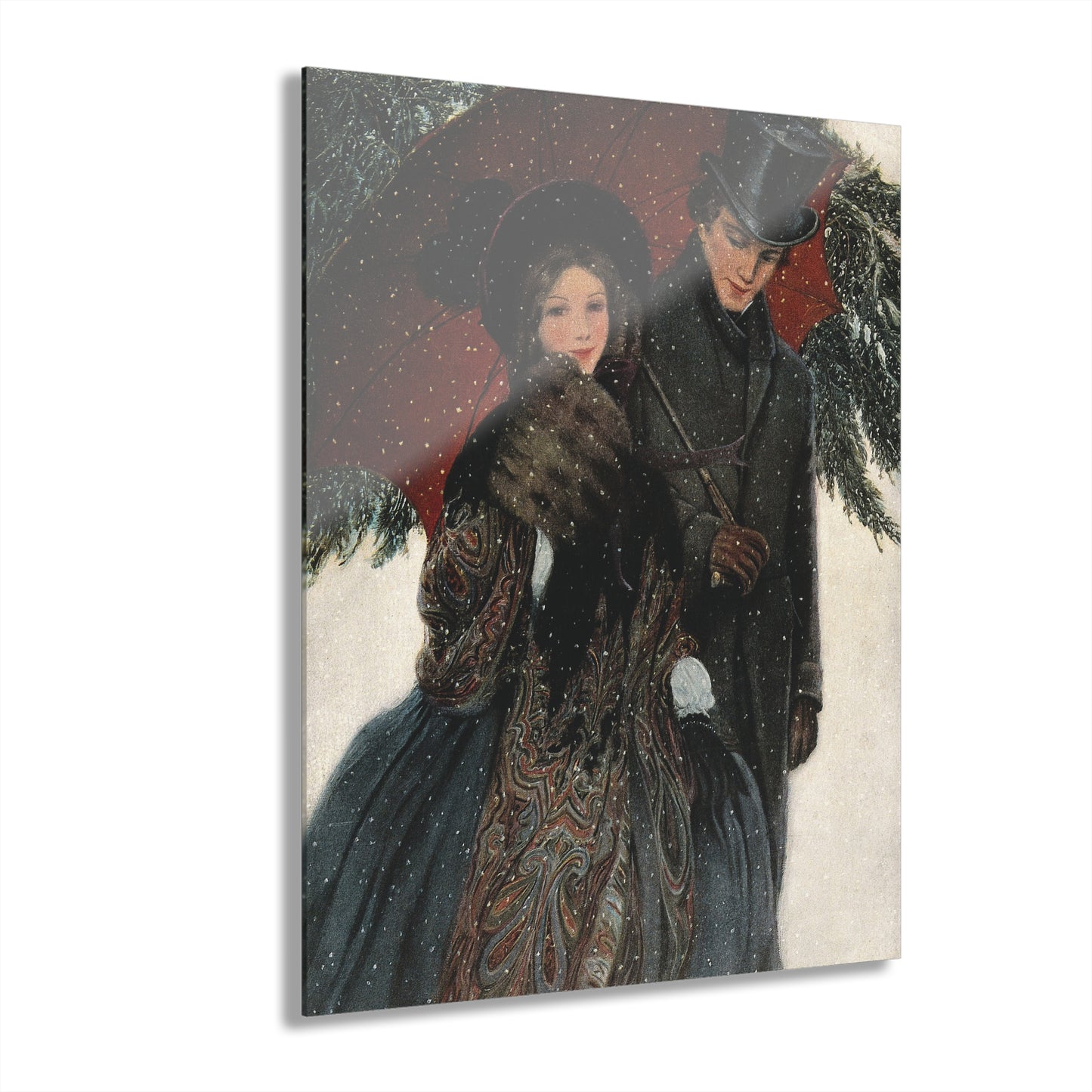 F.A. Stokes An Elegantly Dressed Couple Walk Arm in Arm Under an Umbrella Acrylic Print Wall Art FA01