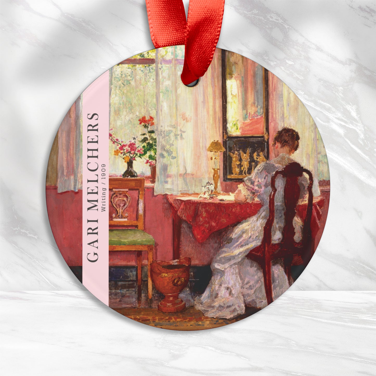 Melchers Writing 1909 Acrylic Ornament with Ribbon