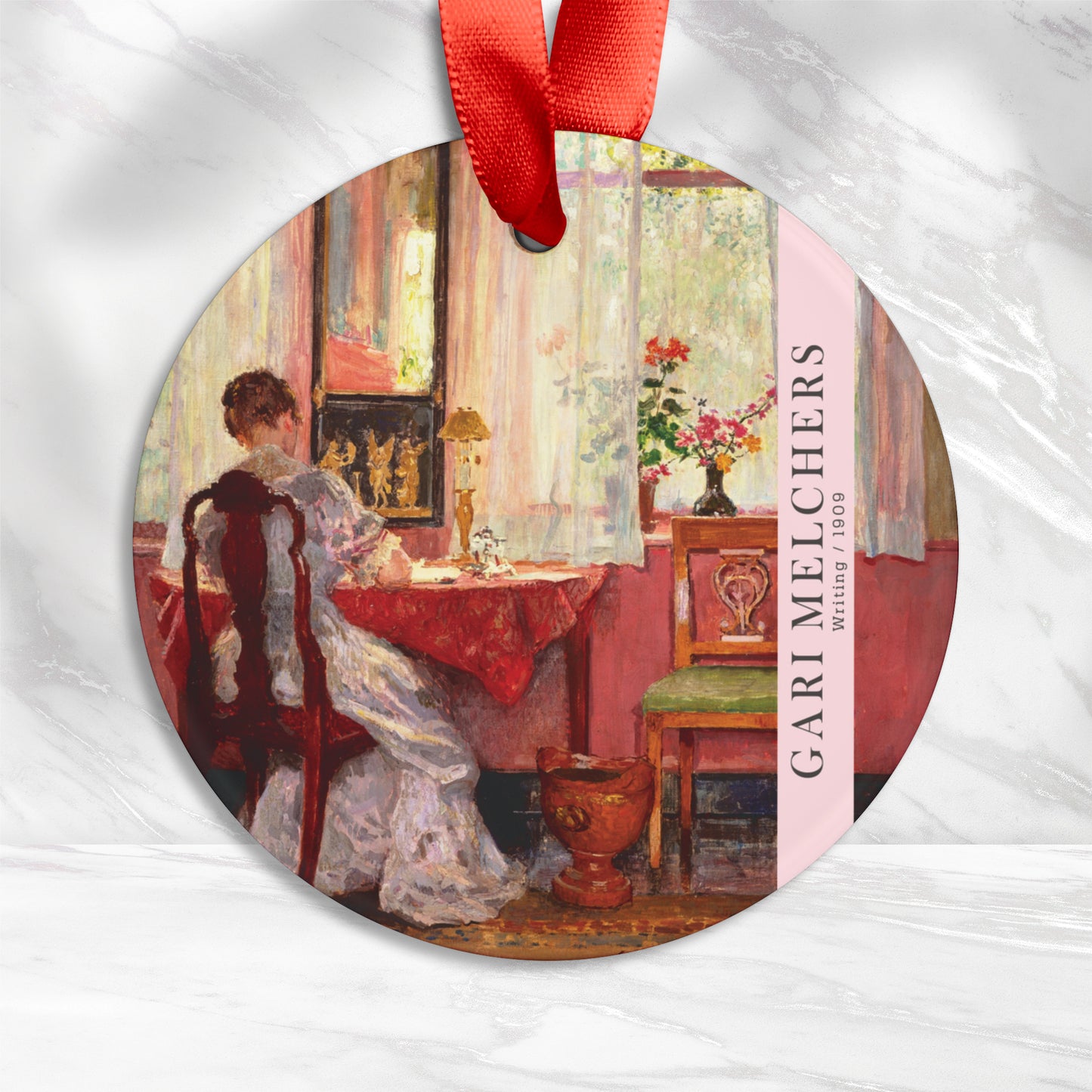 Melchers Writing 1909 Acrylic Ornament with Ribbon